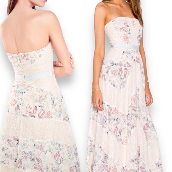 NWT BCBGMAXAZRIA Womens Full Length Strapless Floral Lace Elle Dress 0 - Picture 2 of 16